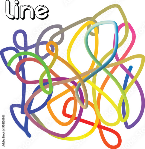 Abstract colorful background design featuring a pattern of elastic rubber band circles and green technology cable wires in a heap of red and yellow shapes for office business