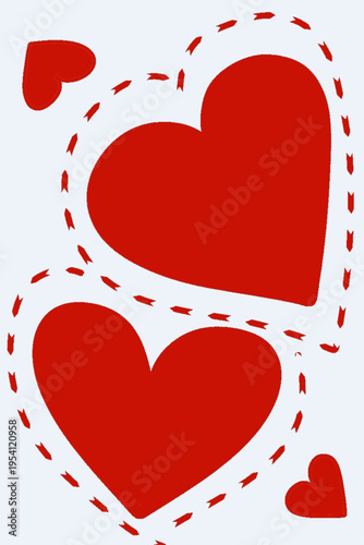 Two Red Hearts with Dashed Outline for Blood Donation or Charity Concept
