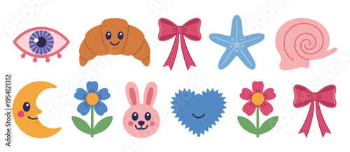 Cute cartoon crescent moon flower bunny eye pink eye