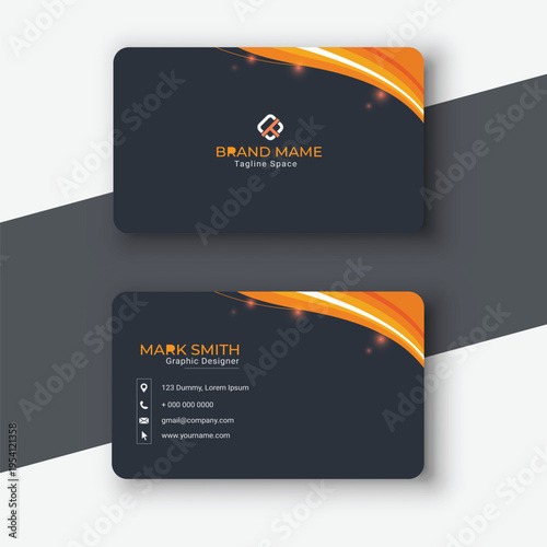 Business card template with orange and dark blue design