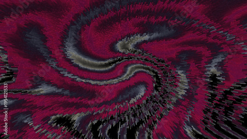 Abstract optical illusion background with maroon black gray jagged vortex lines, dynamic swirling motion, and vibrant geometric decorative layout