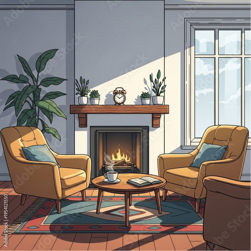 Cozy Living Room with Fireplace and Furniture.