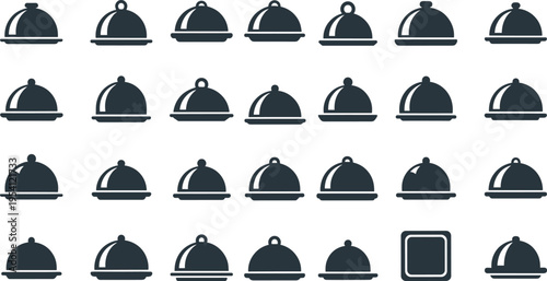A set of black cloche icons on transparent background