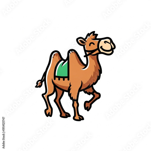 Cartoon Camel with Saddle and Harness.