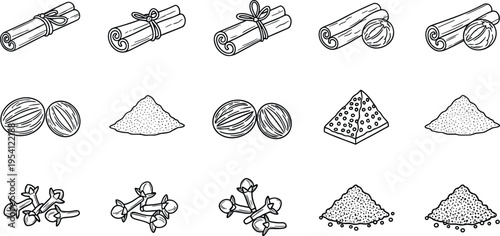 A collection of various food and spice illustrations on transparent background