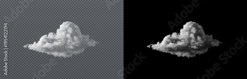 Vector realistic cloud, smoke or fog on isolated transparent and black background. Cloud png. Smoke png.