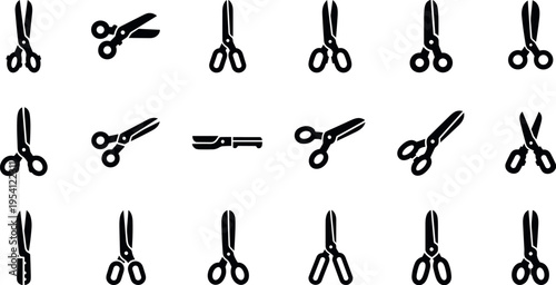 A collection of various scissor icons on transparent background
