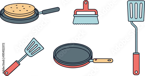 A set of kitchen utensils and cookware on transparent background