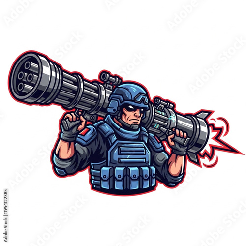 Futuristic Soldier with Rocket Launcher.
