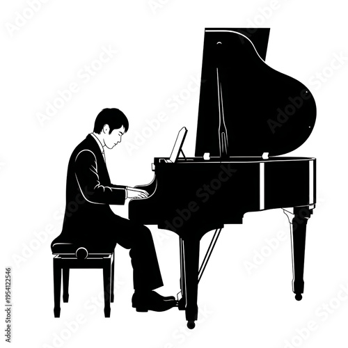 Man Playing Grand Piano Music Performance.