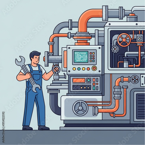 Mechanic Working on Industrial Machinery Equipment.