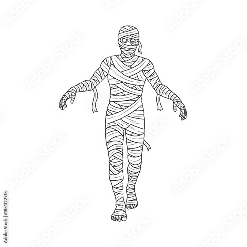 Mummy Wrapped in Bandages Walking Forward.