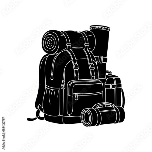 Hiking Backpack with Camping Gear and Accessories.