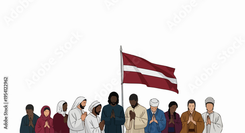Illustration portrays cultural diversity unites people, diverse individuals before flag. Cultural diversity unites people fostering understanding, mutual respect, acceptance.
