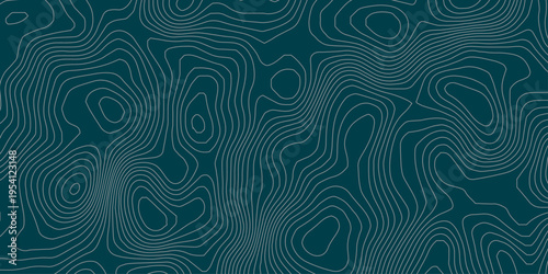 Modern Minimalist Teal Topographic Contour Line Pattern with Flowing Organic Elevation Shapes, Abstract Geographic Map Background for Cartography and Terrain Design.