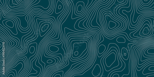 Modern Minimalist Teal Topographic Contour Line Pattern with Flowing Organic Elevation Shapes, Abstract Geographic Map Background for Cartography and Terrain Design.