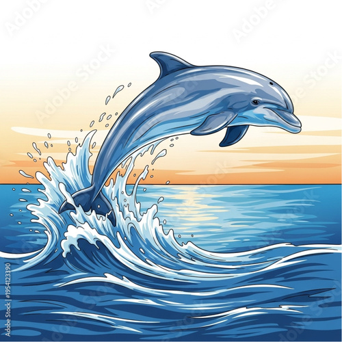 Dolphin Leaping Out of Ocean Water.