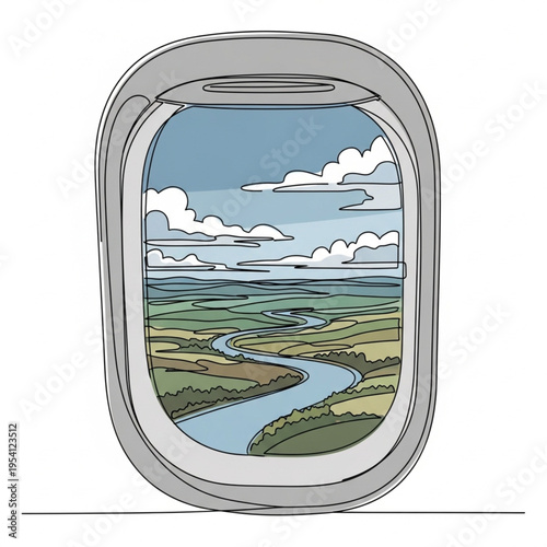 Aircraft Window View of Landscape Below.