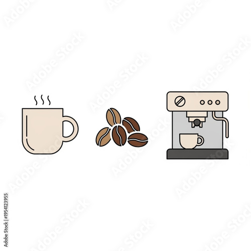 Coffee Cup Coffee Beans Espresso Machine Illustration.
