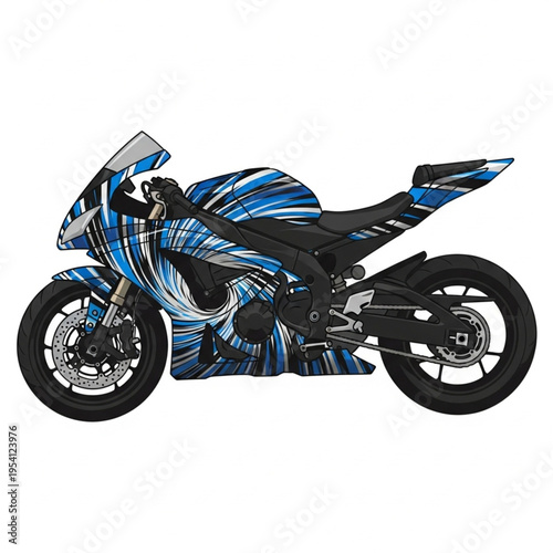 Blue and Black Motorcycle with Stripes.