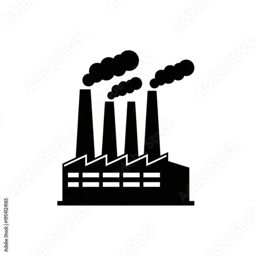 Industrial Factory with Smoking Chimneys Silhouette.