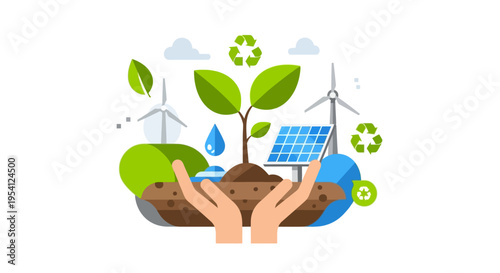 Sustainable Environment Concept: Hands Nurturing Green Energy and Planet Protection