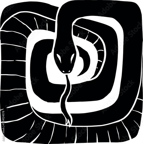 Chinese animal zodiac in brutal black linocut style. Modern vector art. Zodiac sign Snake. Year of the Snake. Square shape