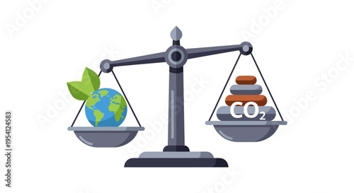 Climate Change Imbalance: Earth and Green Leaves vs. Heavy CO2 Emissions on a Scale