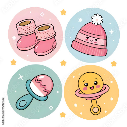 cute accessories for newborn babies vector illustration