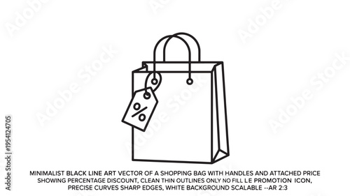 Shopping bag vector illustration featuring an attached discount tag symbolizes retail promotions and special offers.