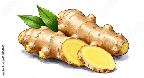 spice, root, ginger, food, fresh, organic, natural, herbal, ingredient, cooking, kitchen, vegetable, nutrition, healthy, plant, vector, isolated