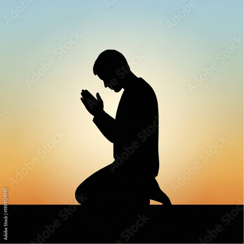 Man Kneeling in Prayer Silhouette.