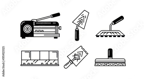 Valokuva Essential vector set of tiling and masonry tools for construction and home renovation