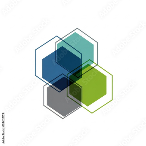 Colorful Hexagonal Shapes Overlapping Geometric Forms.