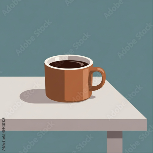 Brown Coffee Mug on White Table.