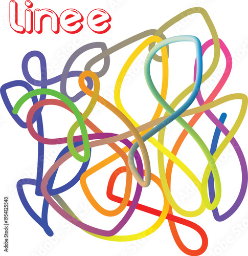 Abstract colorful 3d design featuring a heap of elastic rubber band circles and wire line patterns in a green and red light technology illustration