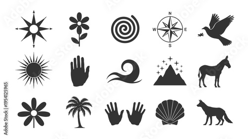 Collection of black silhouette on white background