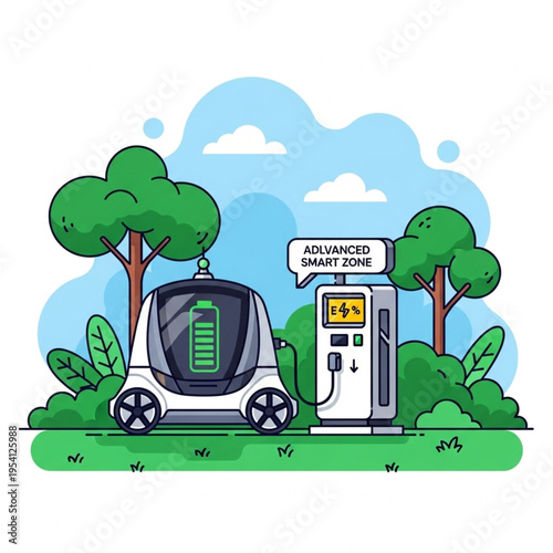 Electric Car Charging at Station Outdoors.