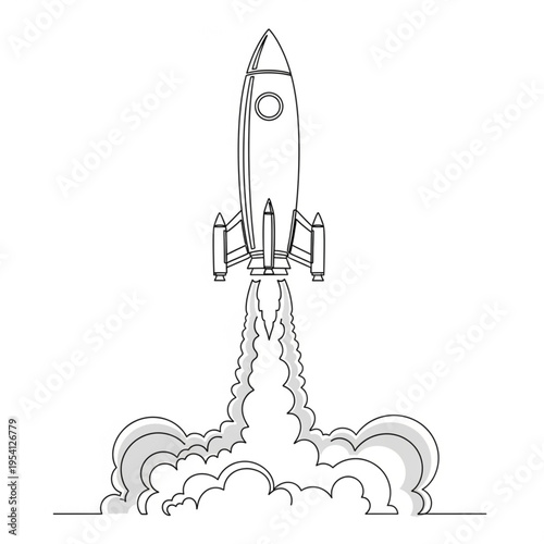 Rocket Launching into Space with Flames.