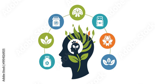 Holistic Mental & Physical Wellness Concept with Natural & Organic Icons