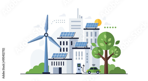 Eco-Friendly City: Smart Urban Development Powered by Solar Panels, Wind Turbine, and EV Charging Stations