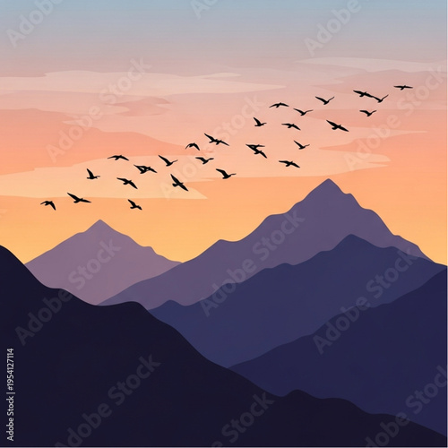 Flock of Birds Flying in Formation.
