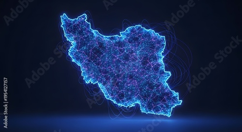 Glowing blue Iran map abstract digital background with neon outline