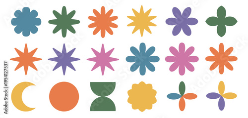 Collection of colorful abstract shapes and celestial bodies