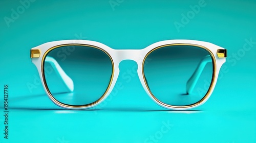 Stylish white sunglasses with gold accents resting on a teal surface showcasing modern design and contemporary fashion trends