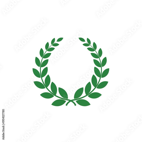Green Laurel Wreath Illustration on White Background.