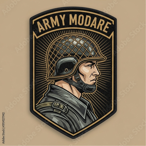 Military Badge with Soldier Helmet Emblem.