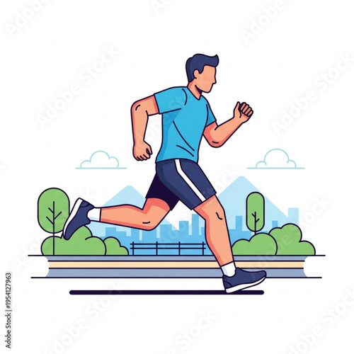 Man Running in Athletic Wear Outdoors.