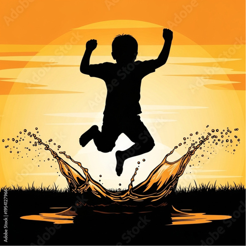 Man Jumping in Water Silhouette.