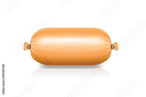 Vector Realistic Blank Sausage Casing Isolated. Realistic Food Packaging Mockup. Unbranded Meat Template. Minimal Blank Sausage Packaging, Front View